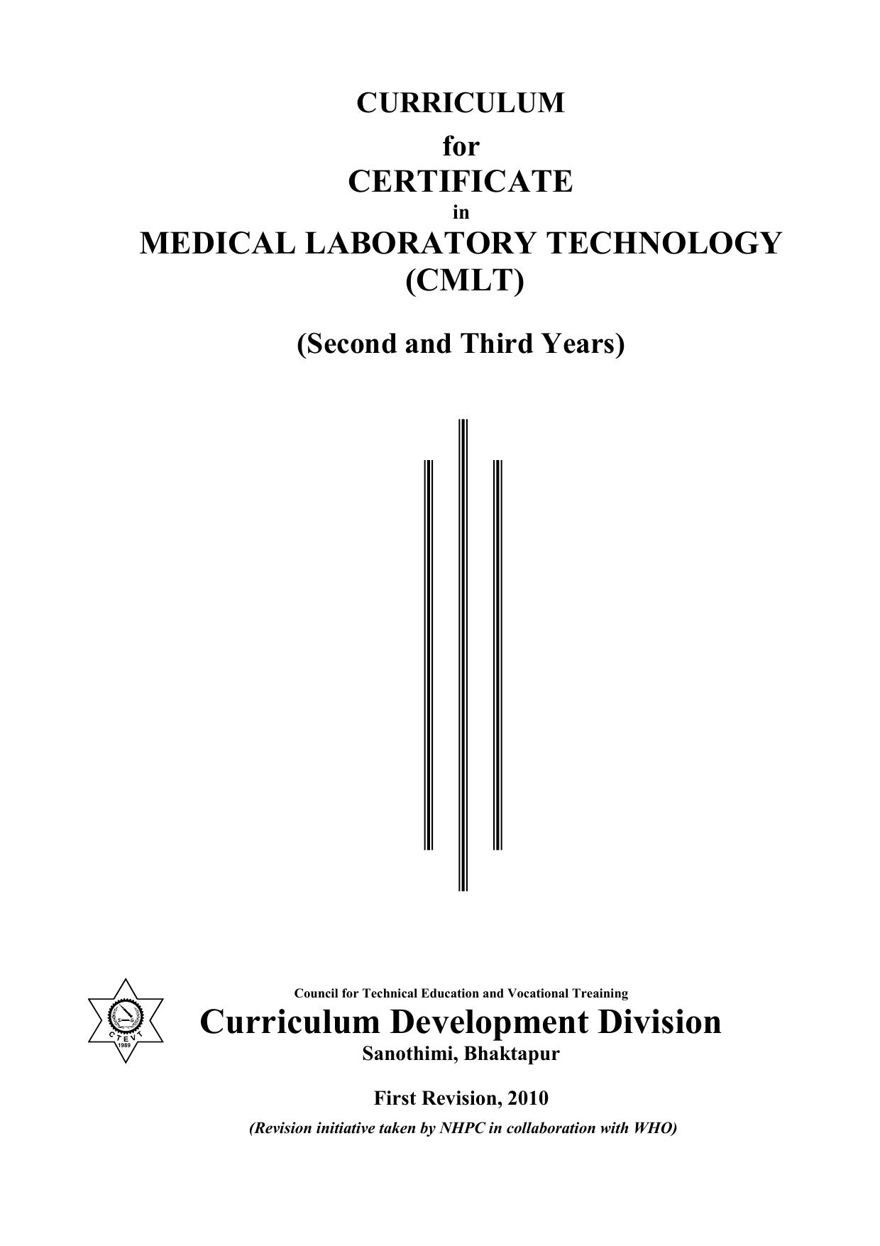 Certificate in Medical Laboratory Technology (CMLT), 2010